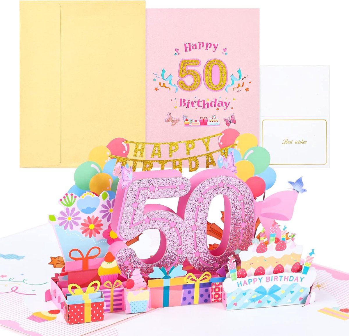 SnelShoppen - 3D Pop Up Verjaardagskaart 50ste Verjaardag - Unieke Geboortekaart - Vrouwen, Mannen, Moeders, Vrienden - Inclusief Envelop