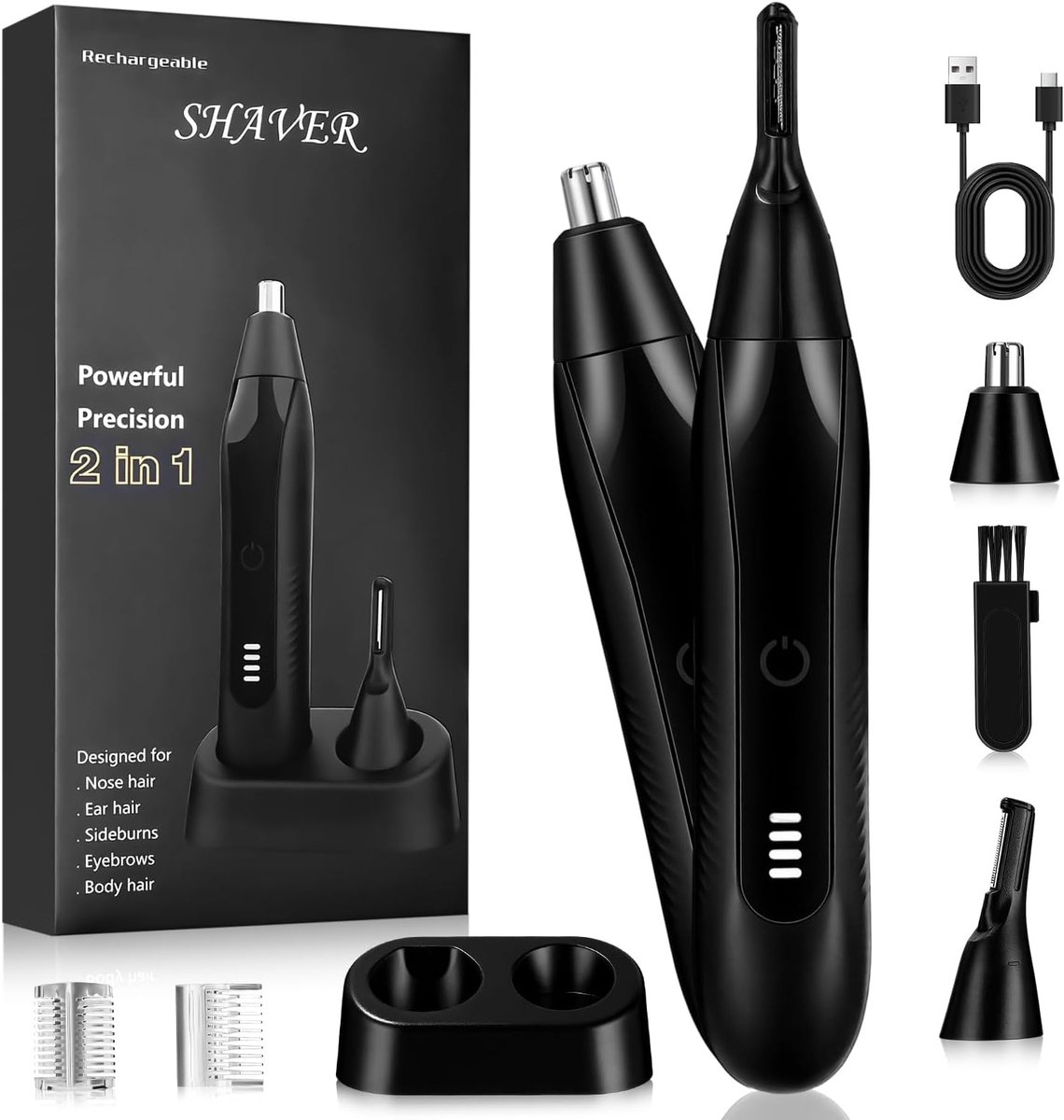 SnelShoppen - Oren Neus Haar Trimmer voor Mannen en Vrouwen - Professionele USB Oplaadbare Pijnloze Haartondeuse - LED Vermogen Weergave - 2-in-1 Meta