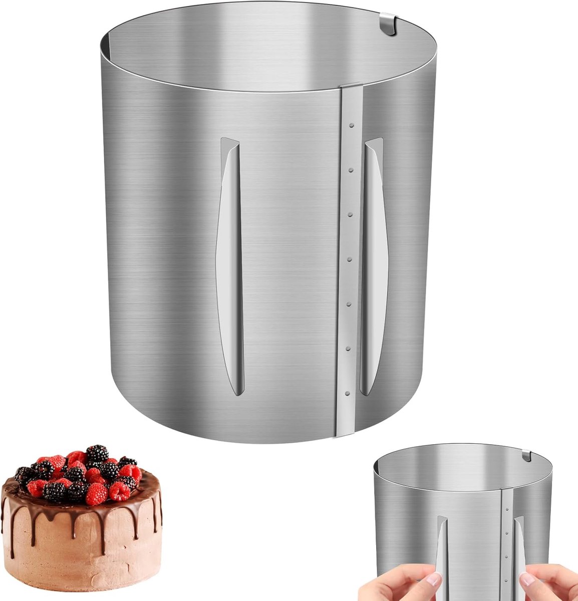 SnelShoppen - Verstelbare Cake Ring Hoog 20 cm, RVS Bakring voor Taarten, Diameter 16-30 cm, Duurzaam en Roestvrij, Ideaal voor Feesten en Keuken
