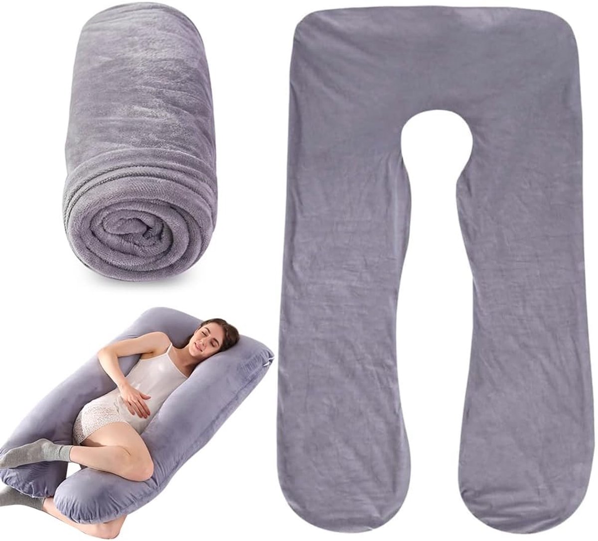 SnelShoppen - U Shape Pillow Cover, Zwangere Kussensloop, Comfort Kussen, Volledig Lichaam Zwangere Kussen, Vervangende Hoes (Grijs)