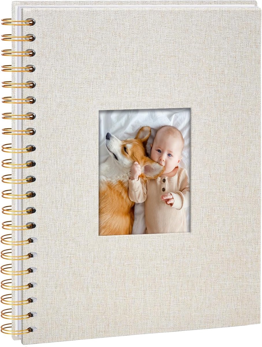 SnelShoppen - Fotoalbum in Linnen 20.5x28 cm - Memories Boek met 80 Witte Pagina's - DIY voor Reis, Familie, Bruiloft, Kerst - Beige