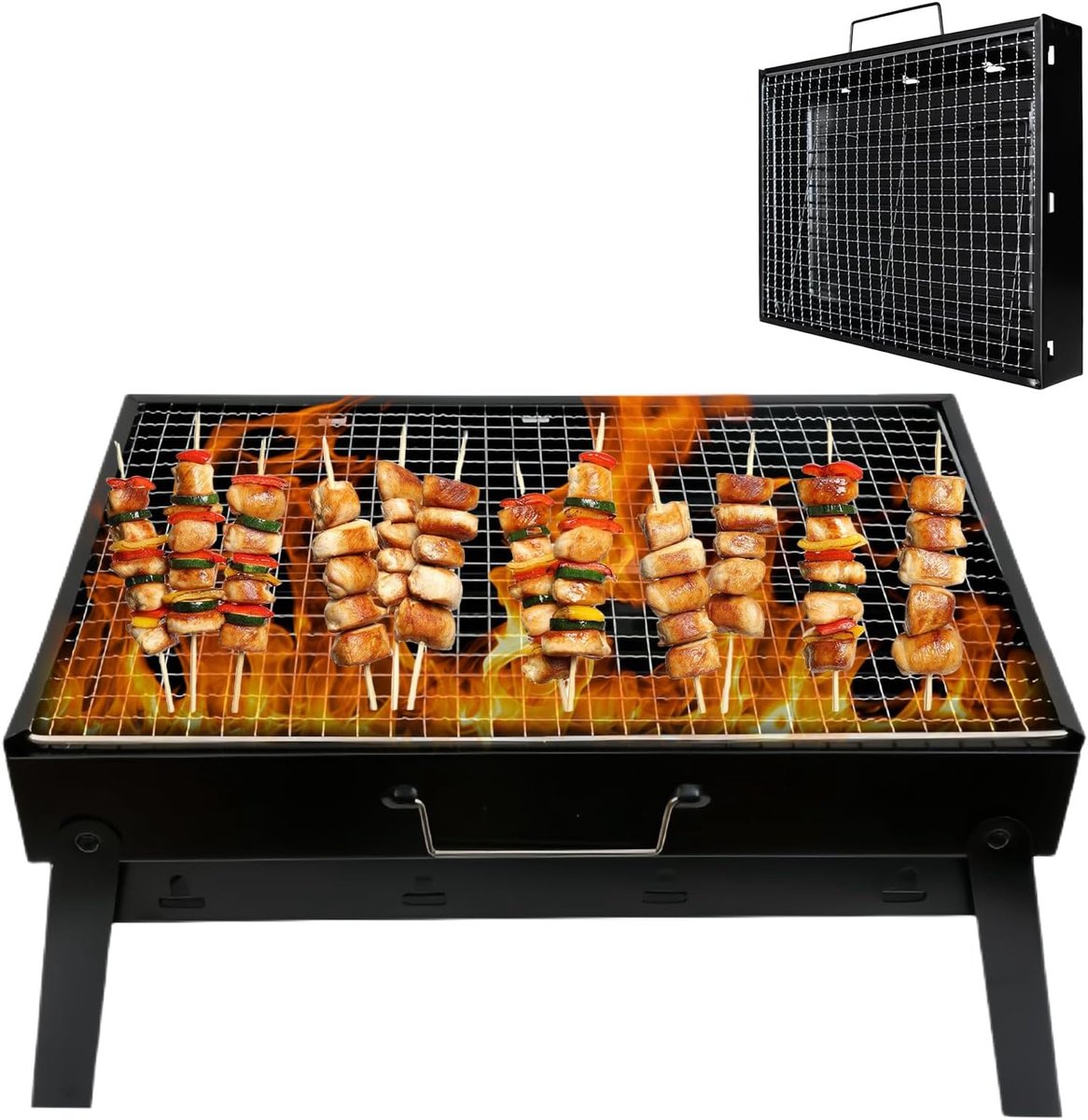 SnelShoppen - BBQ-grill Inklapbaar Campinggrill Houtskoolgrill voor Picknick Tuin Terras Reizen 40x27x20cm Roestvrij Staal IJzer