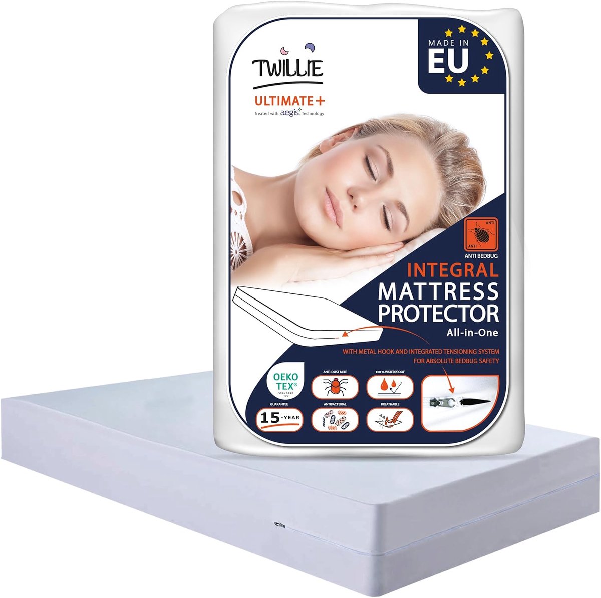 SnelShoppen - Twillie Matrasbeschermer 140x200x25cm - Waterdicht, Anti-Bed Bugs, Oeko-TEX, AEGIS Behandeling, Anti-Huisstofmijt, Antibacterieel, EU Pr