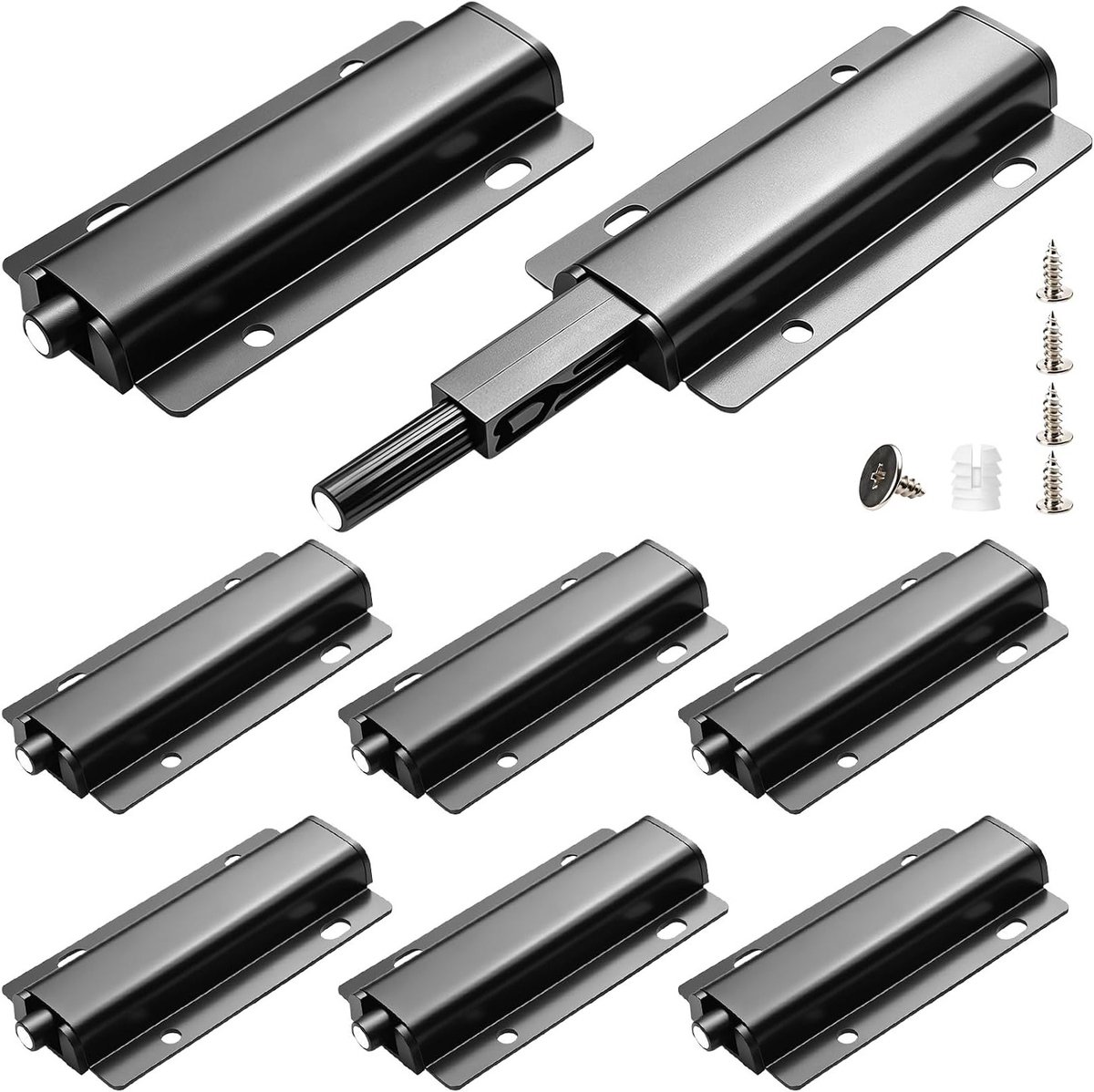 Drukdeuropener set van 8 stuks voor meubels, kastdeuren en laden, aluminium drukknop demper met magneetsluiting en tip-on functie