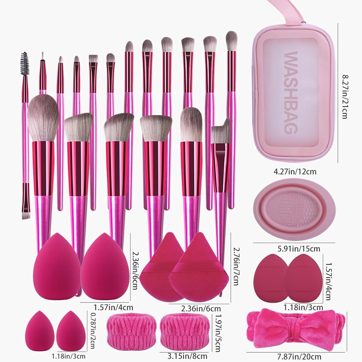 SnelShoppen - Makeup Brush Set - 31 Delen Reisset met Professionele Make-up Borstels, Poederpuffs, Mini Sponsjes, Borstelreiniger en Opbergzak voor Fo