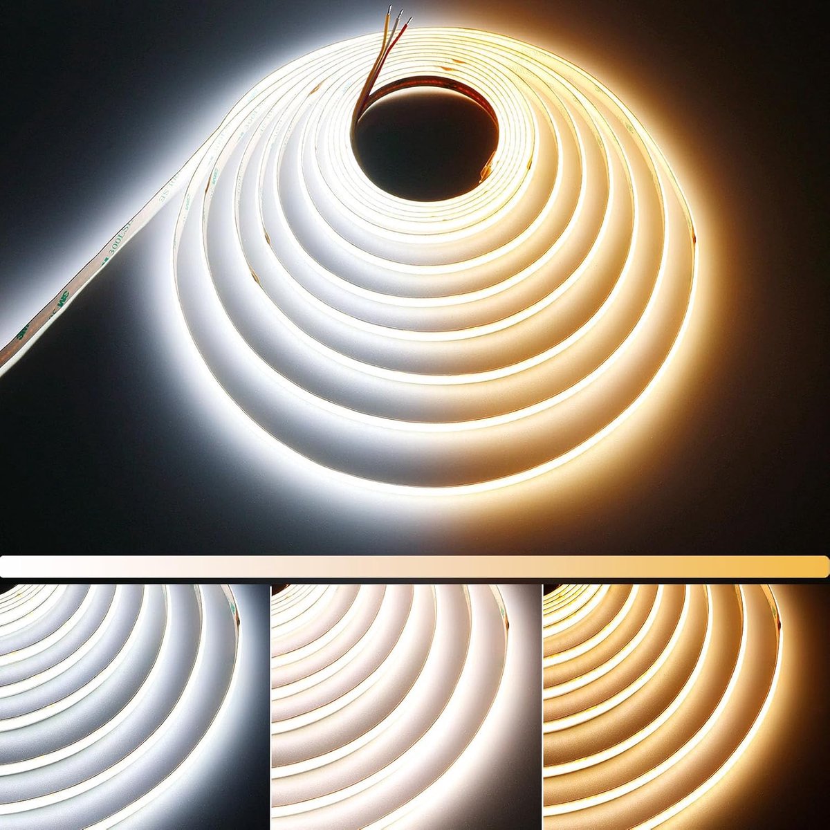 SnelShoppen - 24V 5M CCT Tunable White COB LED Strip 2700-6500K 624LED/M CRI 93+ Warm en Koel Wit Zelfklevend LED Tape voor DIY Home Decor