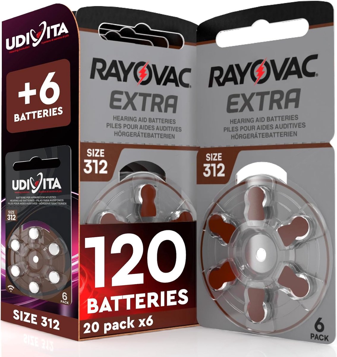 SnelShoppen - 120 Oplaadbare Batterijen voor Hoortoestellen - 312 - 20 Blisters van 6 Batterijen - Lange Duurzaamheid, Betrouwbaar en Milieu-vriendeli