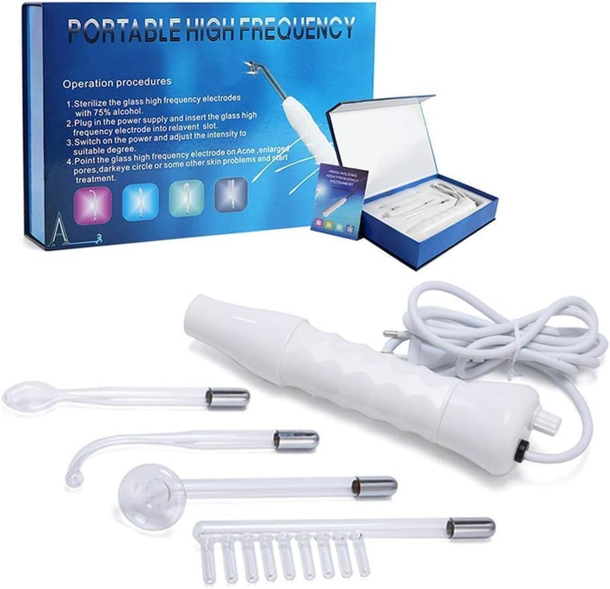 SnelShoppen - High Frequency Facial Massager met 4 Probes - Draagbare Huidadvies, Verjongende Gezichtsmassage, Effectieve Huidverzorging voor Thuisgeb