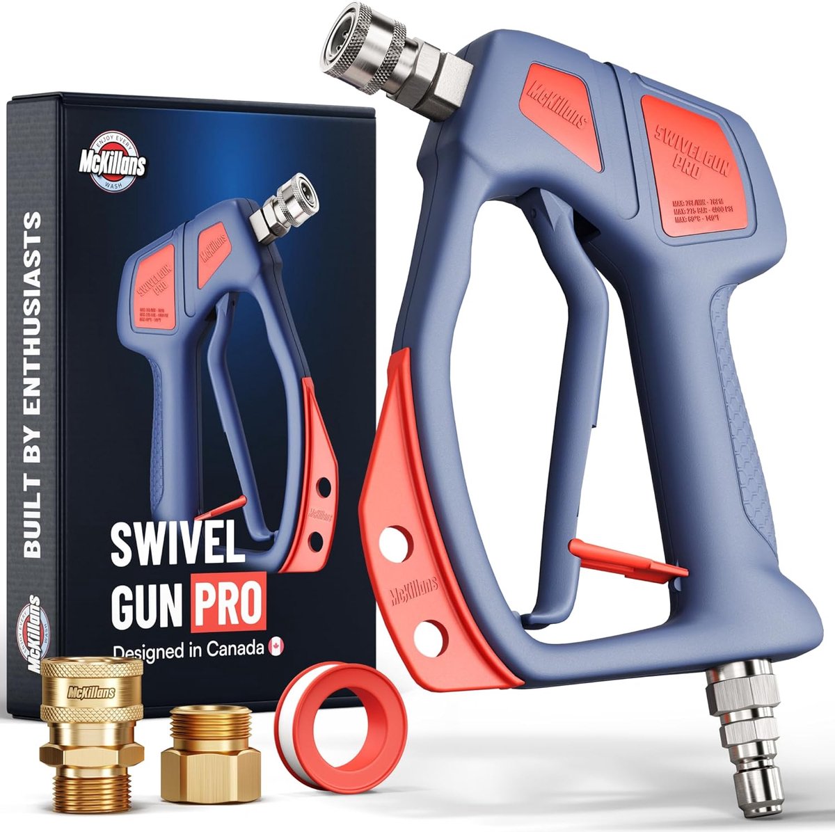 SnelShoppen - High Pressure Water Handle Swivel Gun Pro met 3/8 Inch Male Plug en 1/4 Inch Quick Coupler, Ideaal voor Foam Cannon en Nozzle Tip Holder