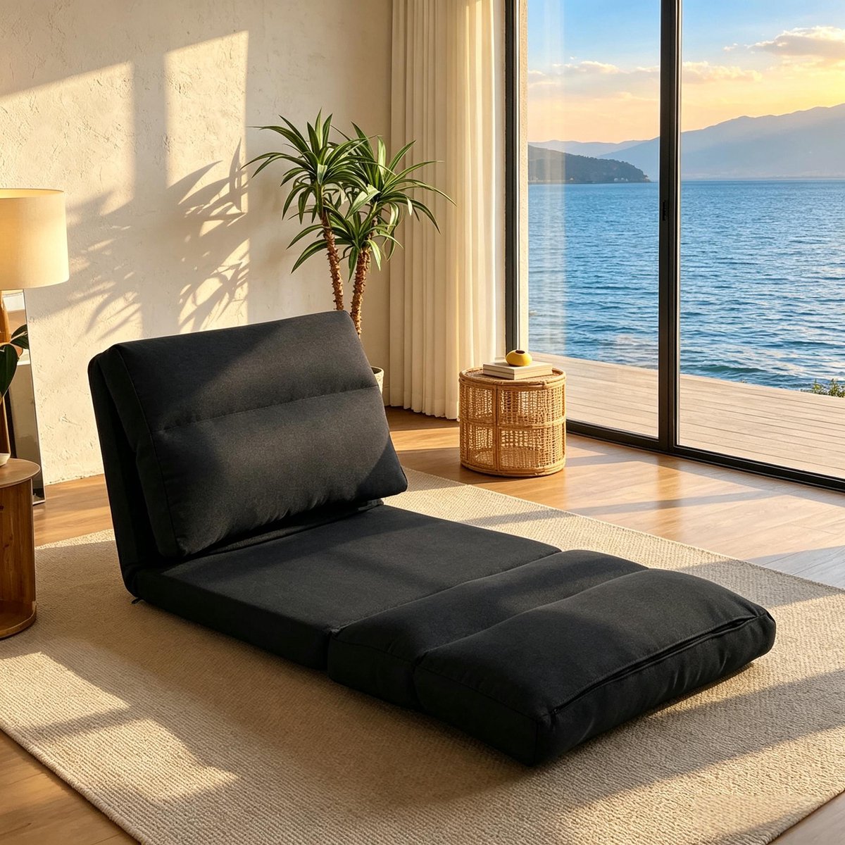HAUSS SPOLE Relaxfauteuil - Verstelbare Lazysessel - Omvormbaar Tot Ligstoel En Extra Slaapplaats - Voor Woonkamer En Logeerkamer - Polyester Zwart