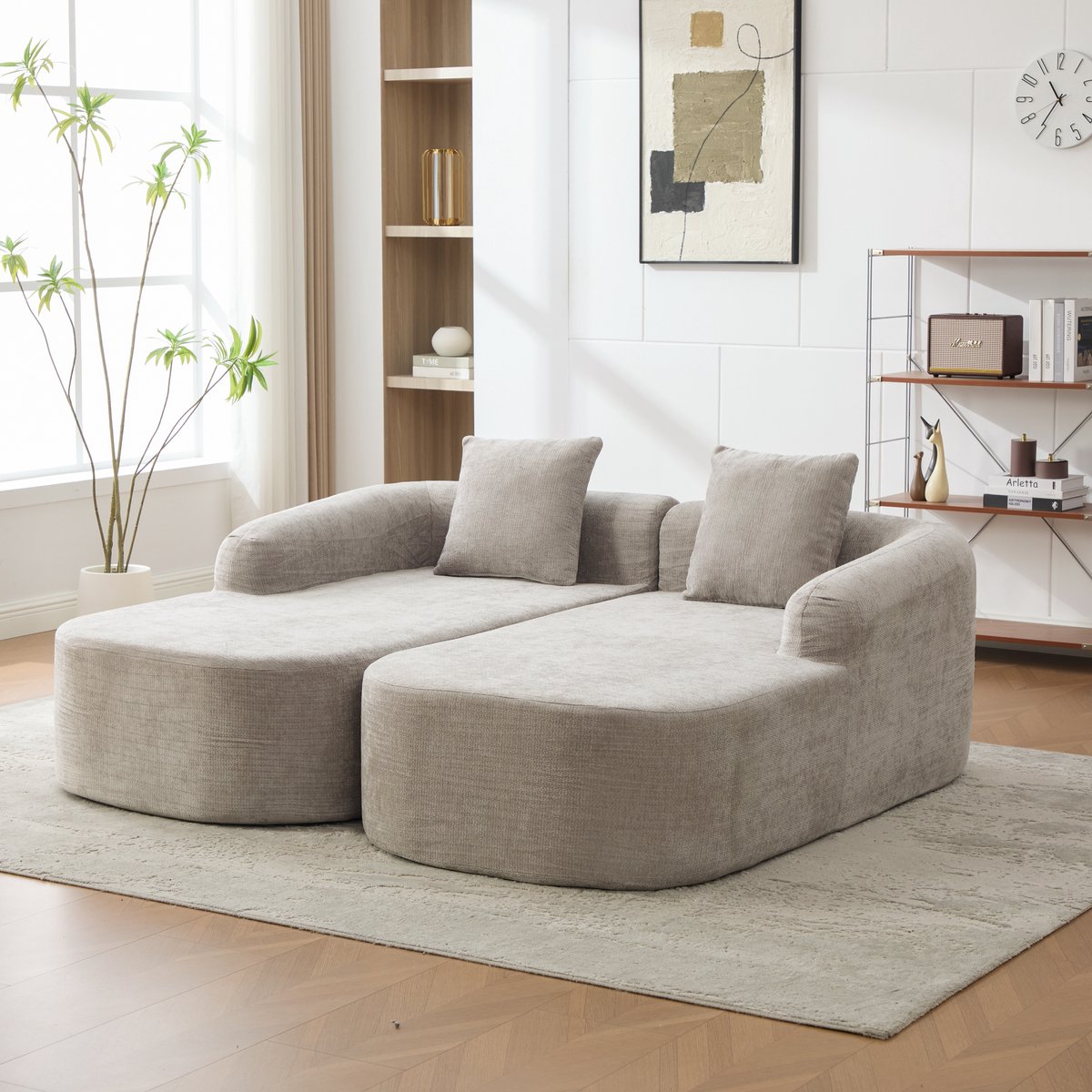 HAUSS SPOLE Zitbank - Modulaire Chenille Bank - Met Chaiselongue En Kussens - Zacht Comfort En Direct Klaar Voor Gebruik - Voor Woonkamer En Slaapkamer - Grijs