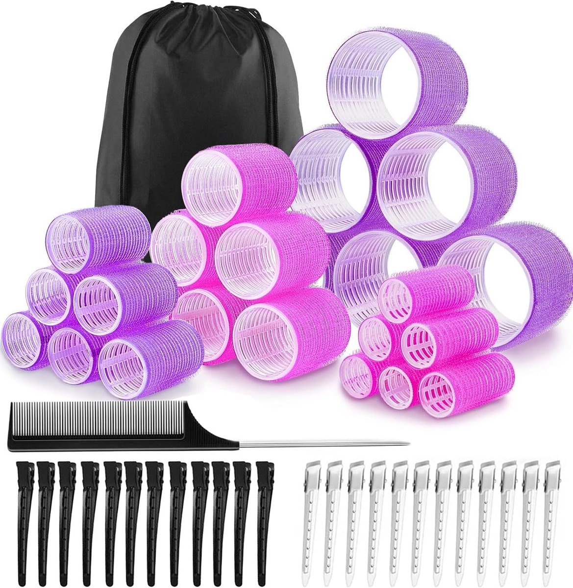 Thijox - Set van 50 Haarrollers en Krulspelden met Clips - Milieuvriendelijk Nylon, 4 Maten (25, 36, 45, 60 mm) voor Perfecte Krullen en Volumineus Ha
