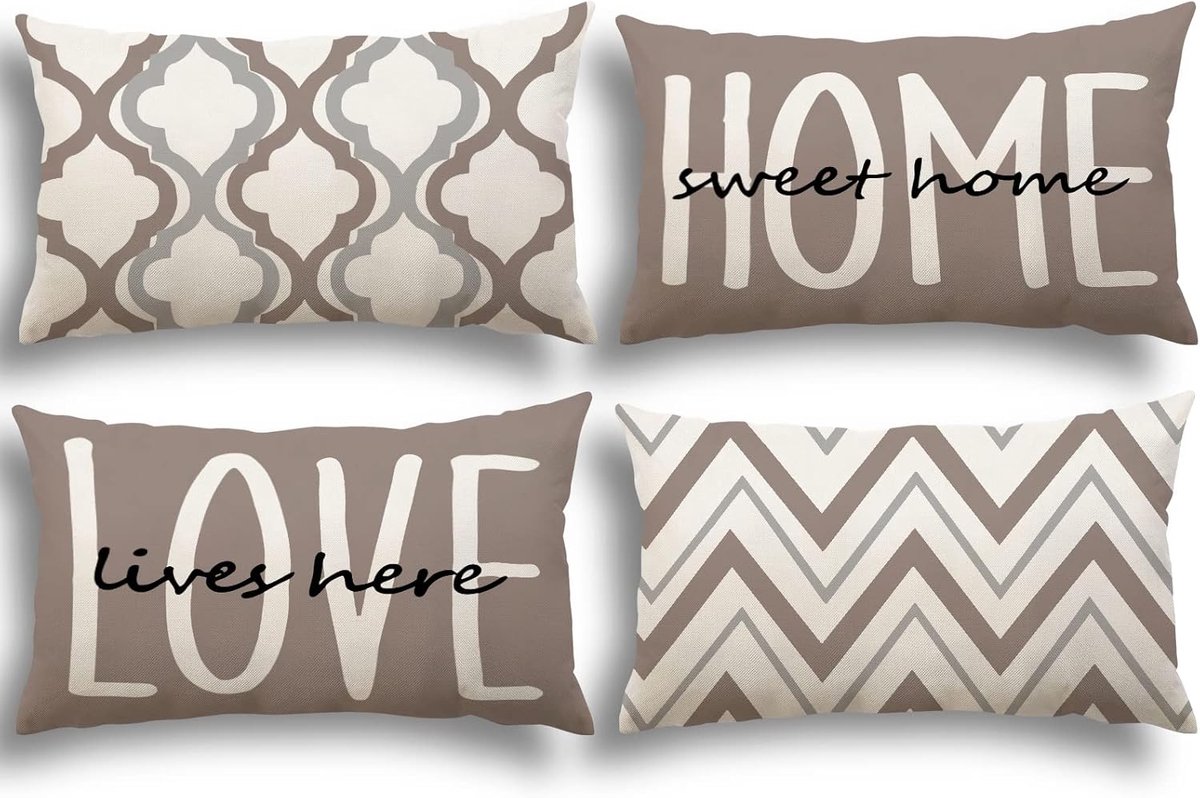 SnelShoppen - Set van 4 Kussenhoezen 30x50 cm - Katoen Linnen, Decoratieve Kussens voor Sofa, Woonkamer, Slaapkamer en Buiten - Moderne Split Stripes