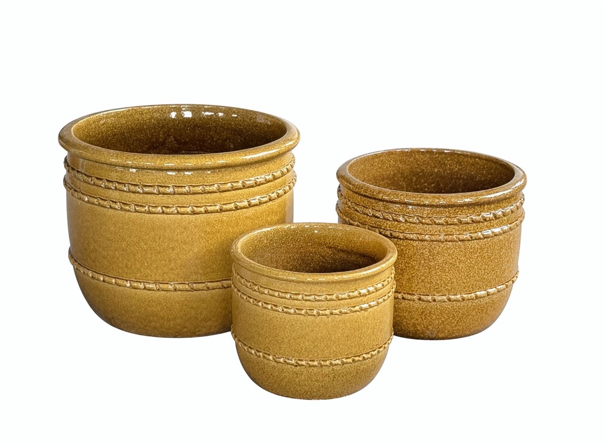 PTMD Lilliah Yellow Ceramic Pot Low Set Of 3