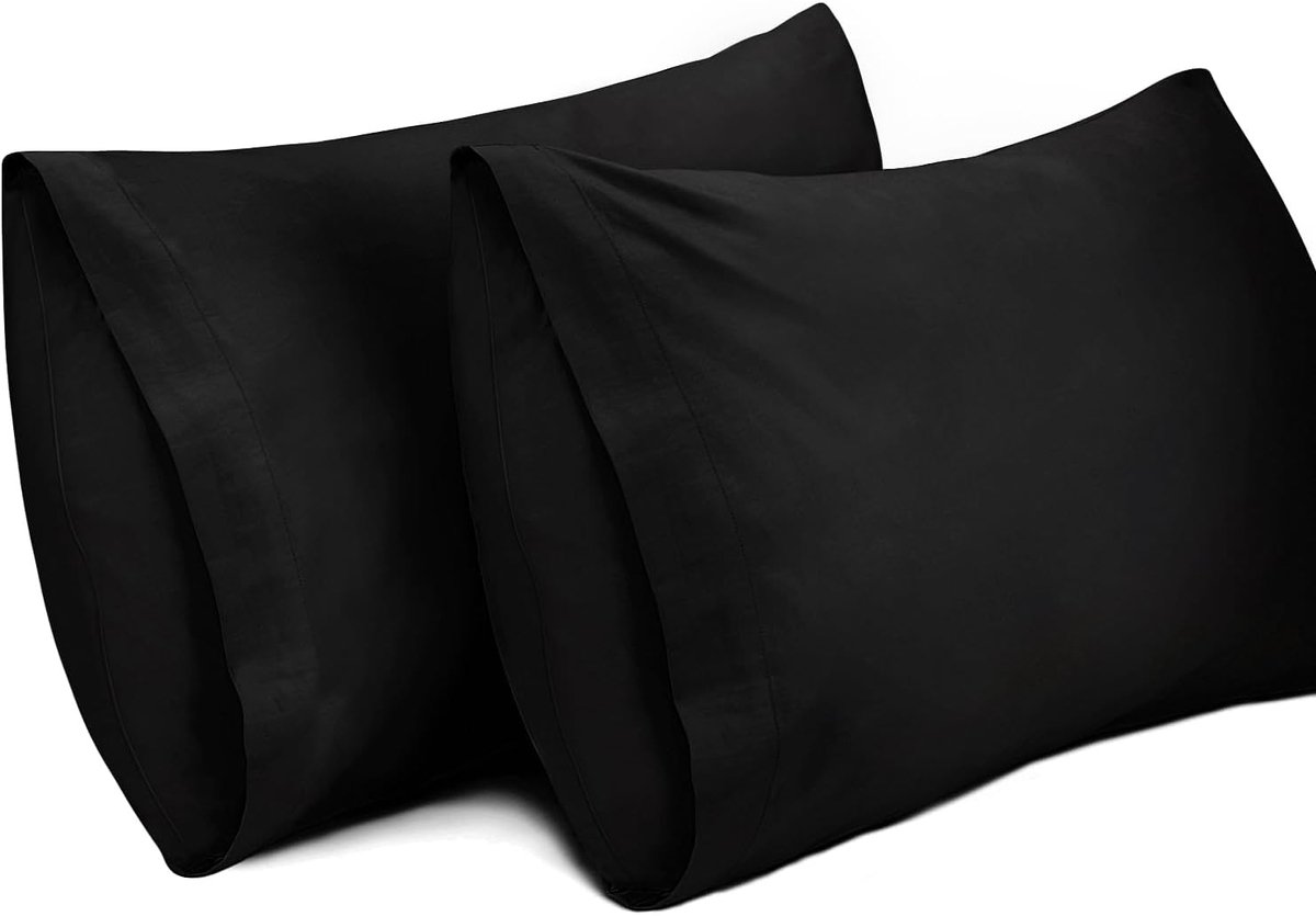 SnelShoppen - 2-Pack Kussenhoezen 100% Katoen Ademend Kussenhoes 50x70 cm Zwart Perfect voor Slaapkamer, Woonkamer en Camping