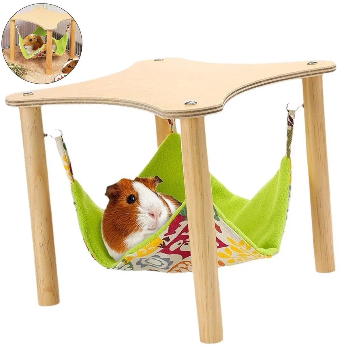Hangmat Geschikt voor cavia's, met een afdakje, 28 × 24 × 28 cm, gemaakt van natuurlijk hout, handgepolijst om braamvorming te Geschikt voorkomen, Geschikt voor hamsters en knaagdieren, stevig en duurzaam.