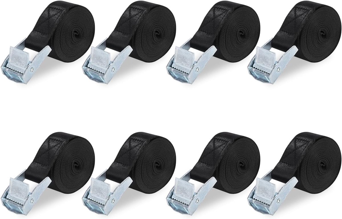 SnelShoppen - 8 Stuks Lashing Straps 100 cm - Verstelbare Bundelbanden, 25mm Breed, Lichtgewicht Zwart, Ideaal voor Outdoor, Camping, Tuin en Gereedsc