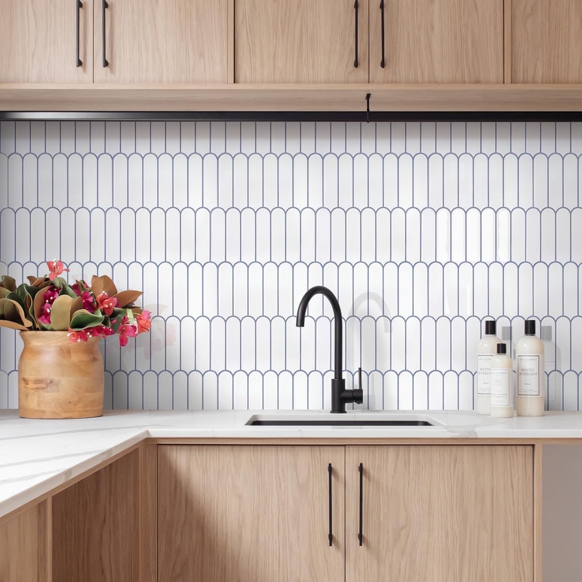 SnelShoppen - Pack van 10 Thicker Vinyl 3D Zelfklevende Wandtegels Keuken Badkamer, Wit met Grijze Voegen, 12 x 12 Inch, Plak Backsplash Metro Keuken