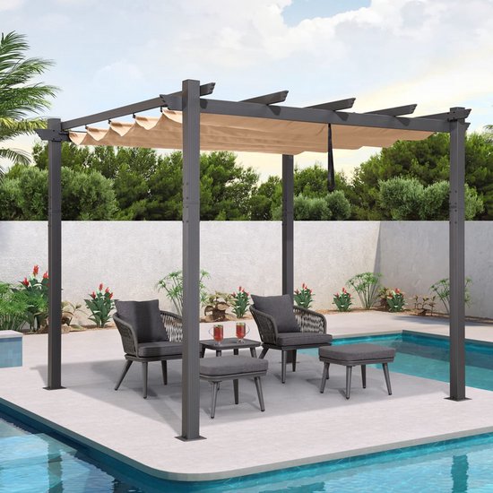 PURPLE LEAF Pergola – Stevig Aluminium Frame – Verstelbaar Zonnedak – UV-bestendig Doek – Roestvrij en Weerbestendig