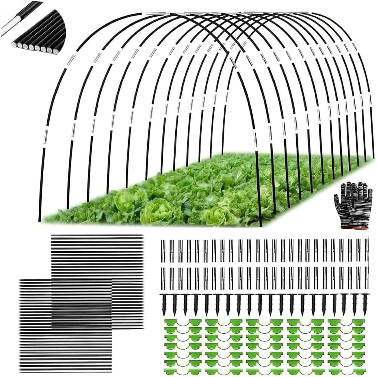 SnelShoppen - Tunnelbogen voor Tuin - 70 Delen Fiberglass Tuinboog Set - Ideaal voor Raised Beds, Folietunnels, en Tuinarchitectuur (Zwart)