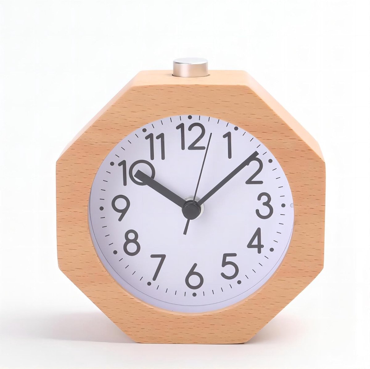 SnelShoppen - Houten Alarmklok, Stille Wekkerradio zonder Tikken, Arabische Cijfers, Snooze Functie, Achtergrondverlichting, Batterij Aangedreven voor