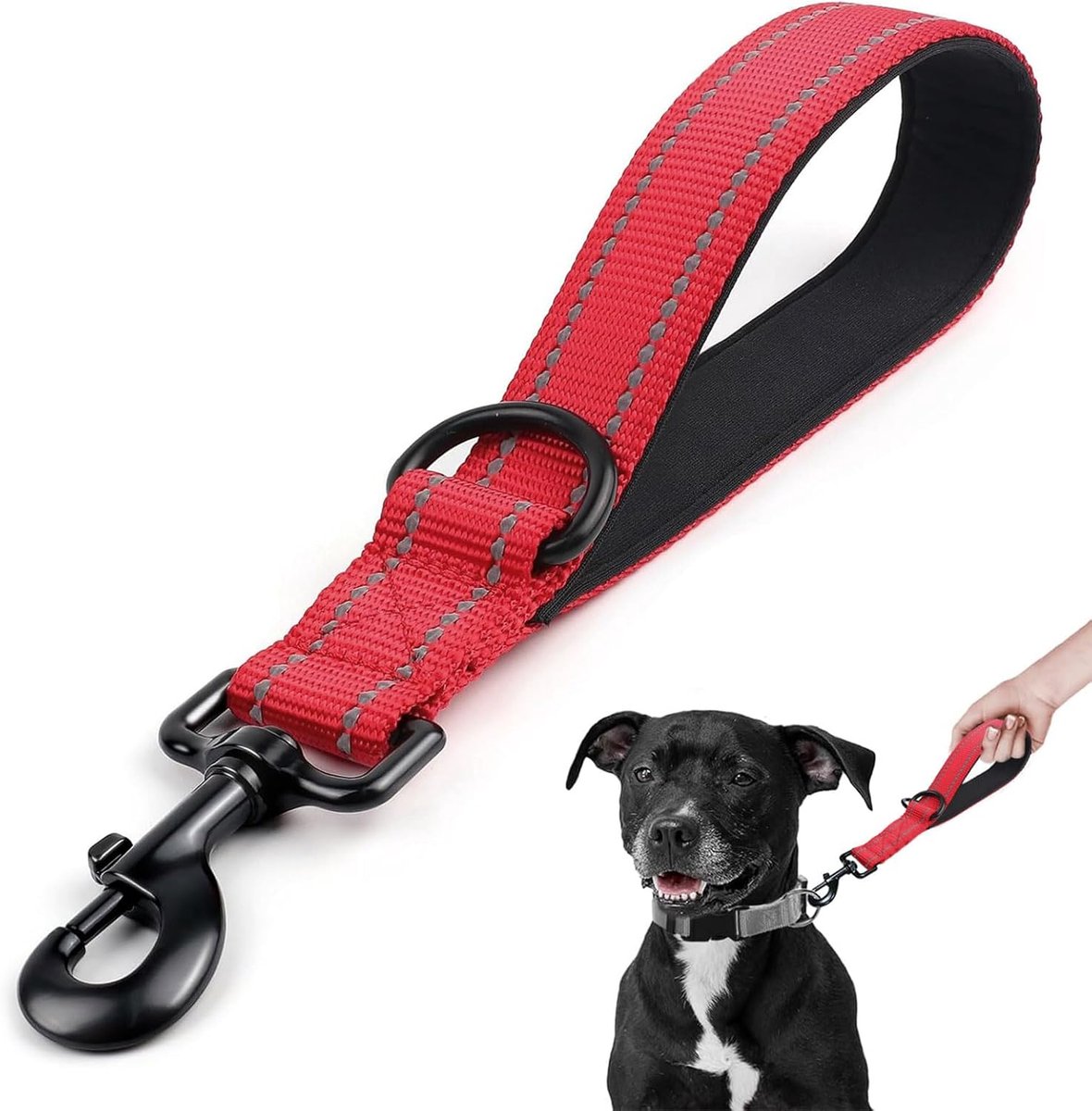 SnelShoppen - Robuuste Korte Hondenriem voor Goede Controle, Reflecterende Hondensnaren voor Medium en Grote Honden, Rood, Ideaal voor Training en Dru