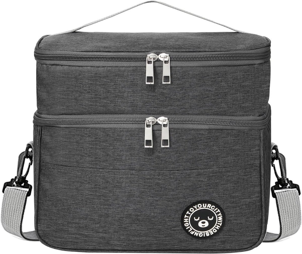 SnelShoppen - Cooler Bag Klein 9.6 L, Vouwbare Dubbel Laag Koeltas, Mini Lunch Bag, Geïsoleerd voor Werk, Reizen, Picknick, Waterdicht, Grijs, M