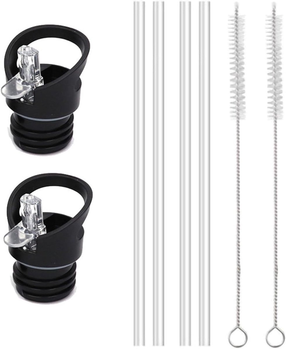 SnelShoppen - LightBeacon Drinkflessen Deksel met Rietjes - 2 Stuks met Lapstraw, 4 Rietjes en 2 Schoonmaakborstels - PP Kunststof voor de Meeste Fles