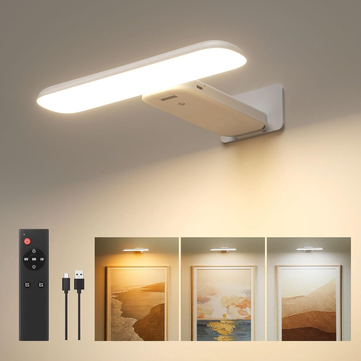 SnelShoppen - Draadloze Beeldverlichting Wandlamp - Batterij LED Kunstverlichting voor Schilderijen, Portretten en Dartborden - 3 Kleurtemperaturen me