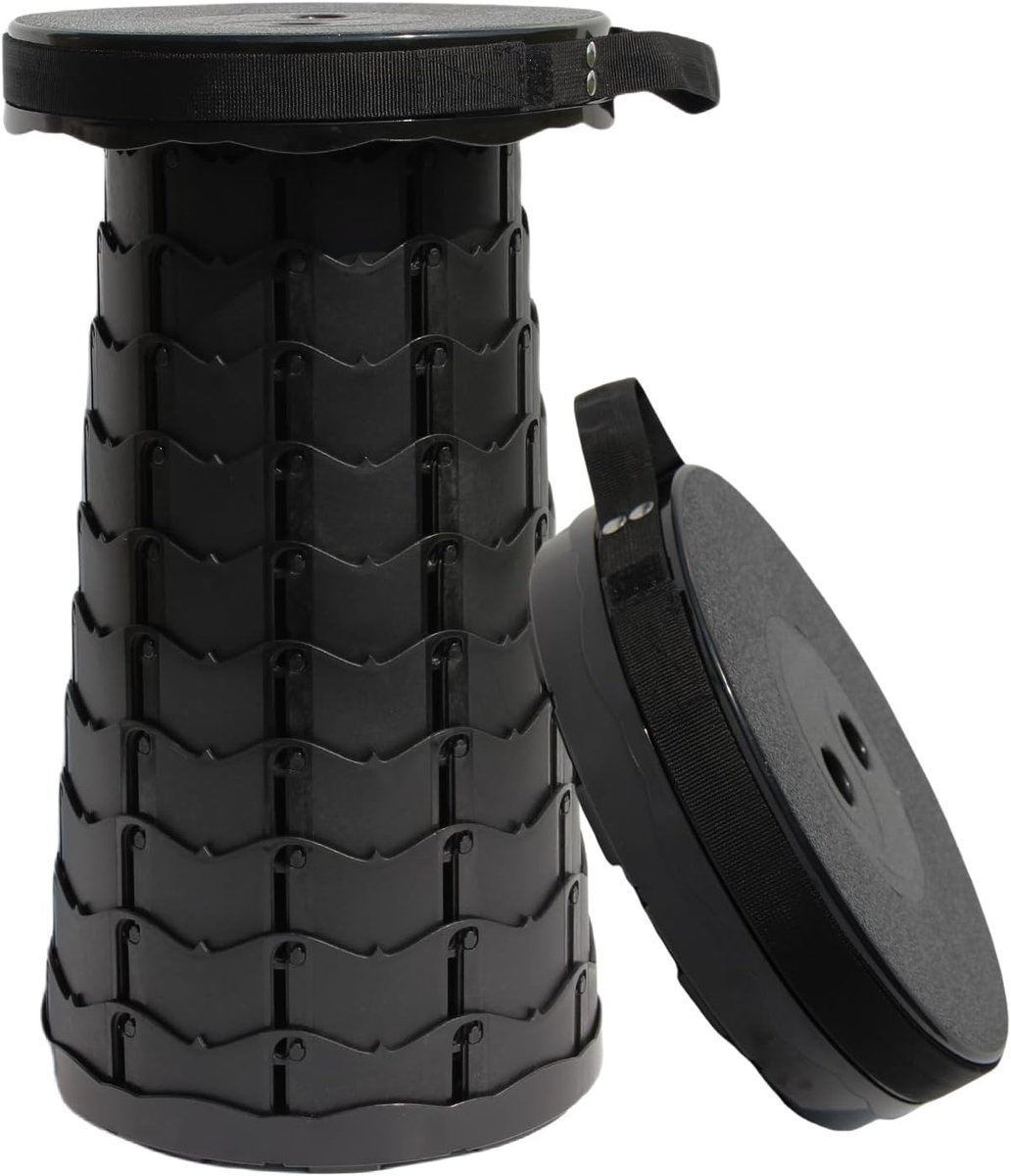 Thijox - Telescopische Camping Kruk Draagbare Vouwkruk Lichtgewicht Outdoor voor Vissen, Wandelen, BBQ, Indoor - Max Belasting 440LB, Zwart met Kussen