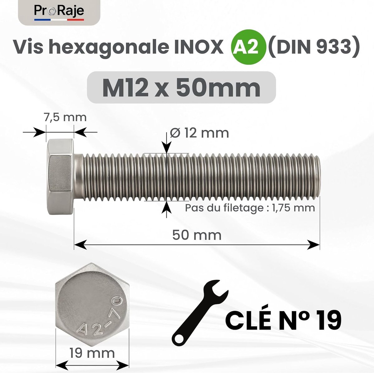 SnelShoppen - M12 x 50 mm RVS Schroeven - Volledige Draad - Zeskantkop - A2 (304) - Set van 2 - Voor Bouw en Klussen