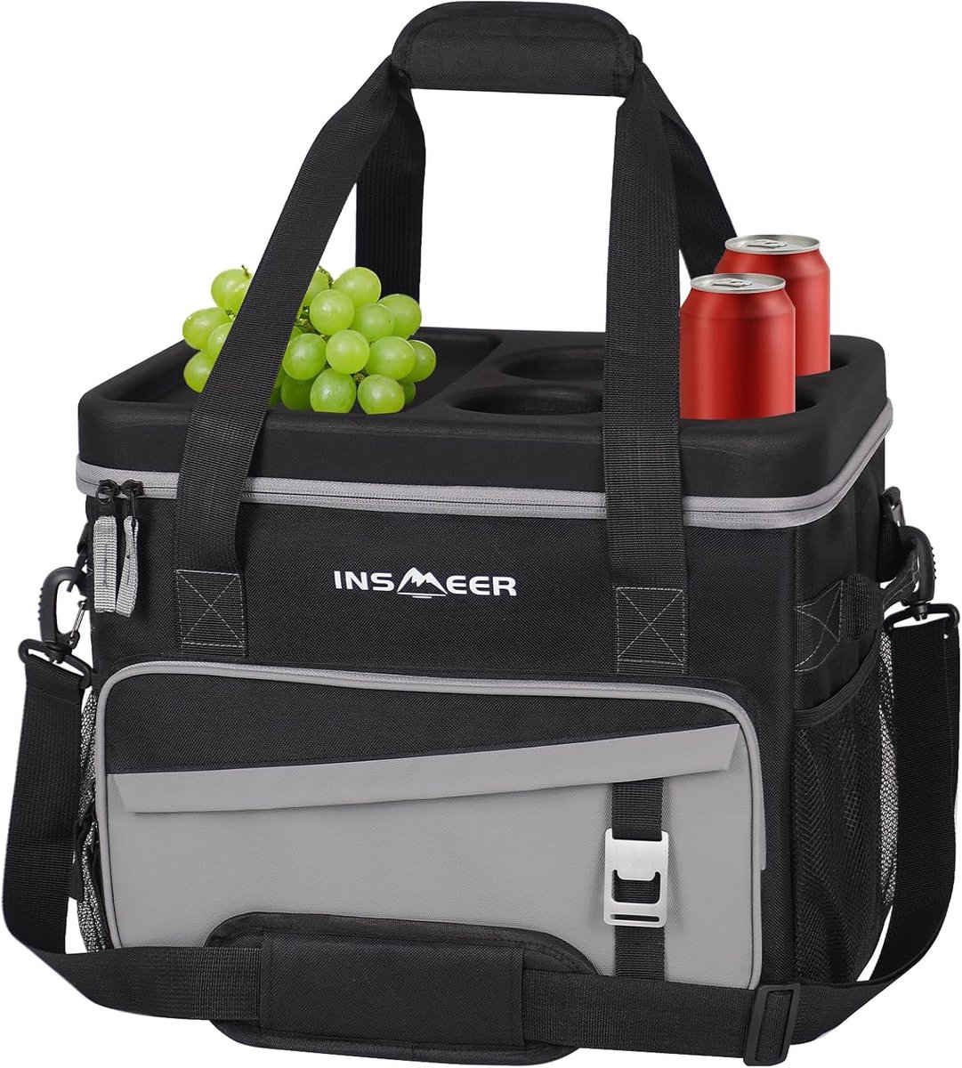 Thijox - Zachte koeltas met harde schaal 40L voor 55 blikjes, opvouwbare koeler met 4 bekerhouders, 100% lekvrij, ideaal voor strand, camping, picknic