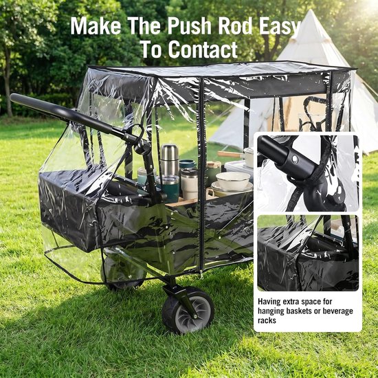 Thijox - Universele Regenhoes voor Bolderkar 115 x 51 x 75 cm - Transparante Regenbescherming voor Camping, Tuin, Kinderen, Opvouwbare Handwagen, Bold — afbeelding 5