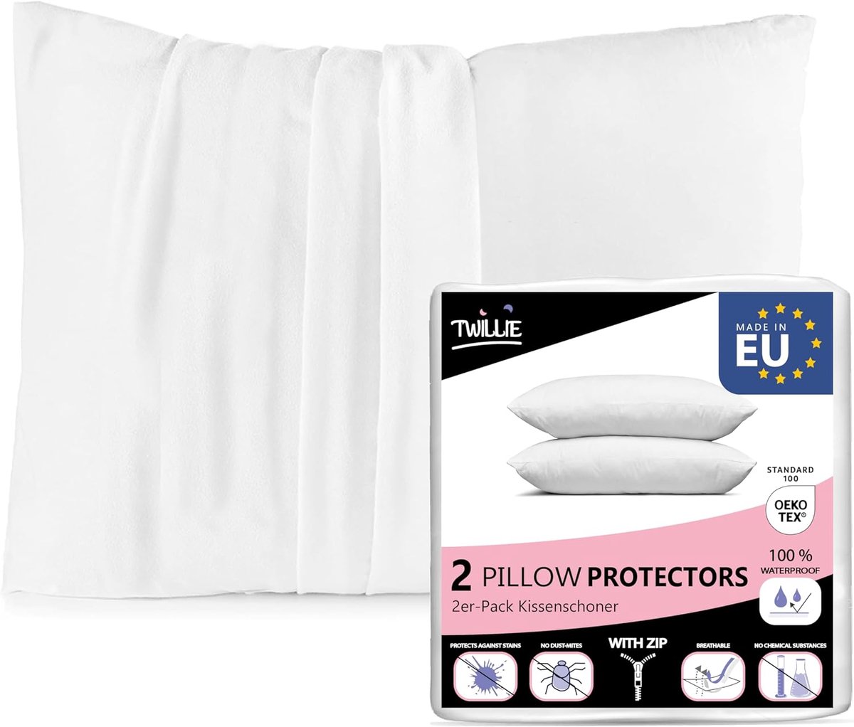 Thijox - Twillie Set van 2 Waterdichte Kussenhoezen 50x70 cm, Oeko Tex®-gecertificeerd, Antimijt, 100% Jersey Micro Ademend, Ultradun, Ultrad zacht, R