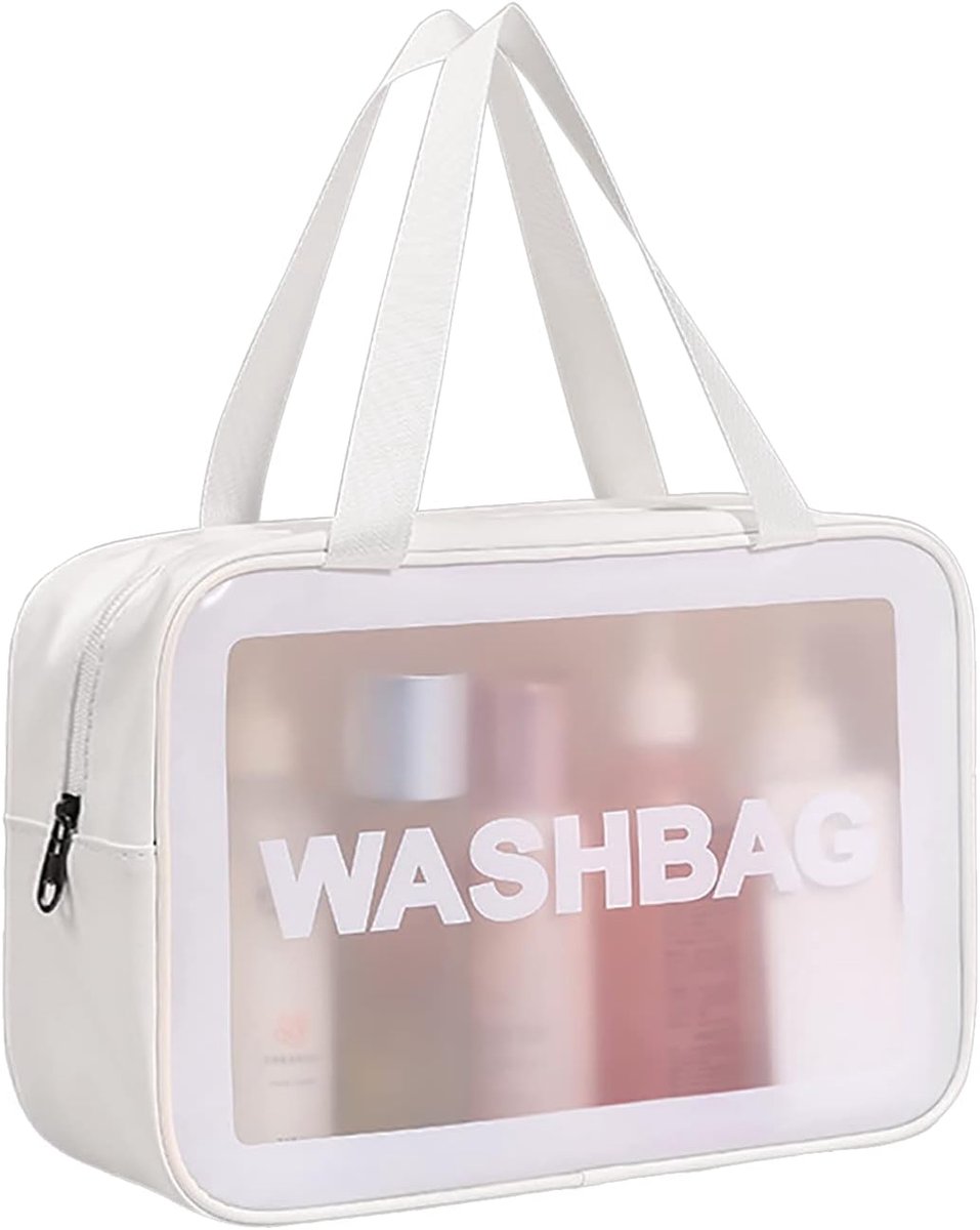 SnelShoppen - Grote Toilettas voor Dames & Heren, Reis Toilettas met Handvat, Matte Translucente Douchetas, Blauw-XL, 31x22x14 cm, Dubbel Compartment