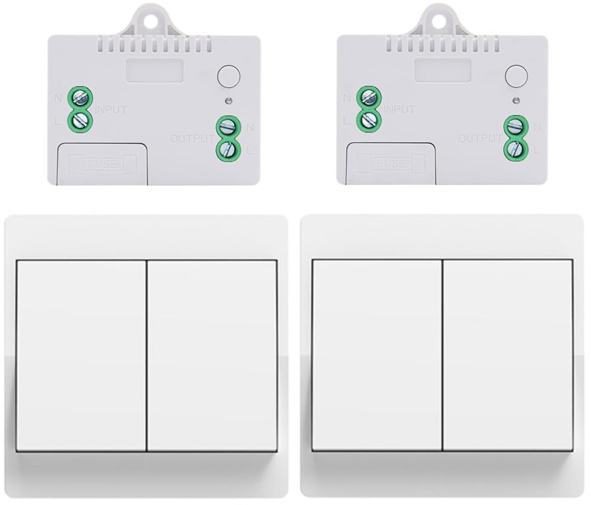 SnelShoppen - Draadloze Lichtschakelaar Set met Afstandsbediening - Batterijvrije Kinetische Schakelaar voor Thuis - 2-Gang 2V2A - Ideaal voor Woonkam