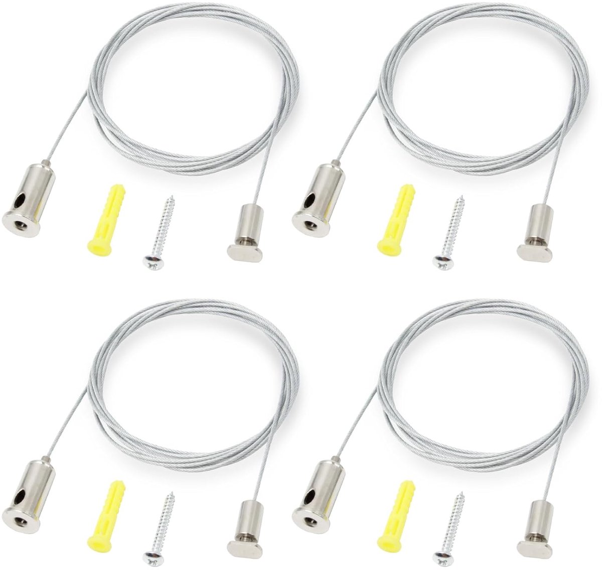 SnelShoppen - 4 Stuks Stalen Kabels, Verstelbare Set 2 m × 1.5 mm, Roestvrijstalen Draad, Ophang Kabel voor LED Panelen, Plafonds, Lampen, Foto's en V