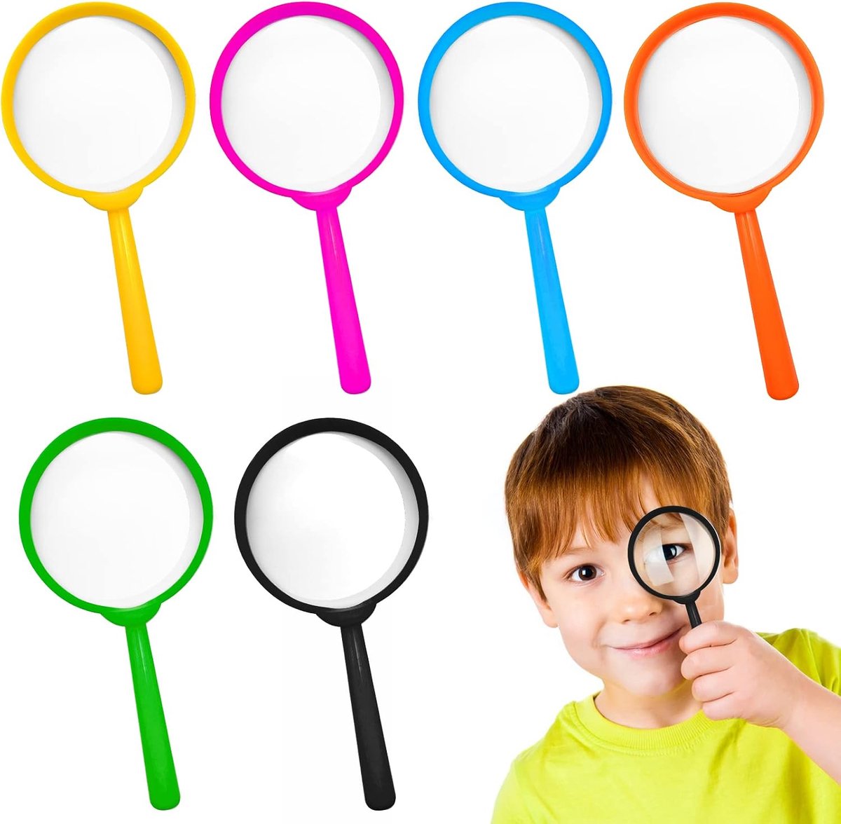 SnelShoppen - Kleurrijke Vergrootglas voor Kinderen, 6 Stuks, Plastic Kindervergrootglas, Educatief Speelgoed voor Verkenning, Hobbies, Lezen