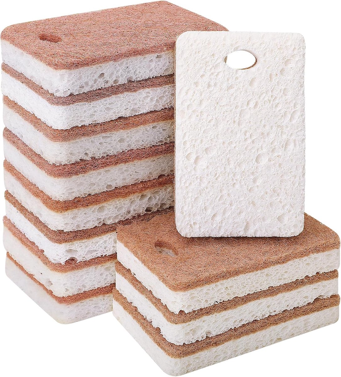SnelShoppen - 12 Stuks Biologische Keukensponzen, Natuurlijke Sisal en Kokosvezel, Afbreekbare Cellulose Sponzen voor Duurzaam Schoonmaken in Keuken,