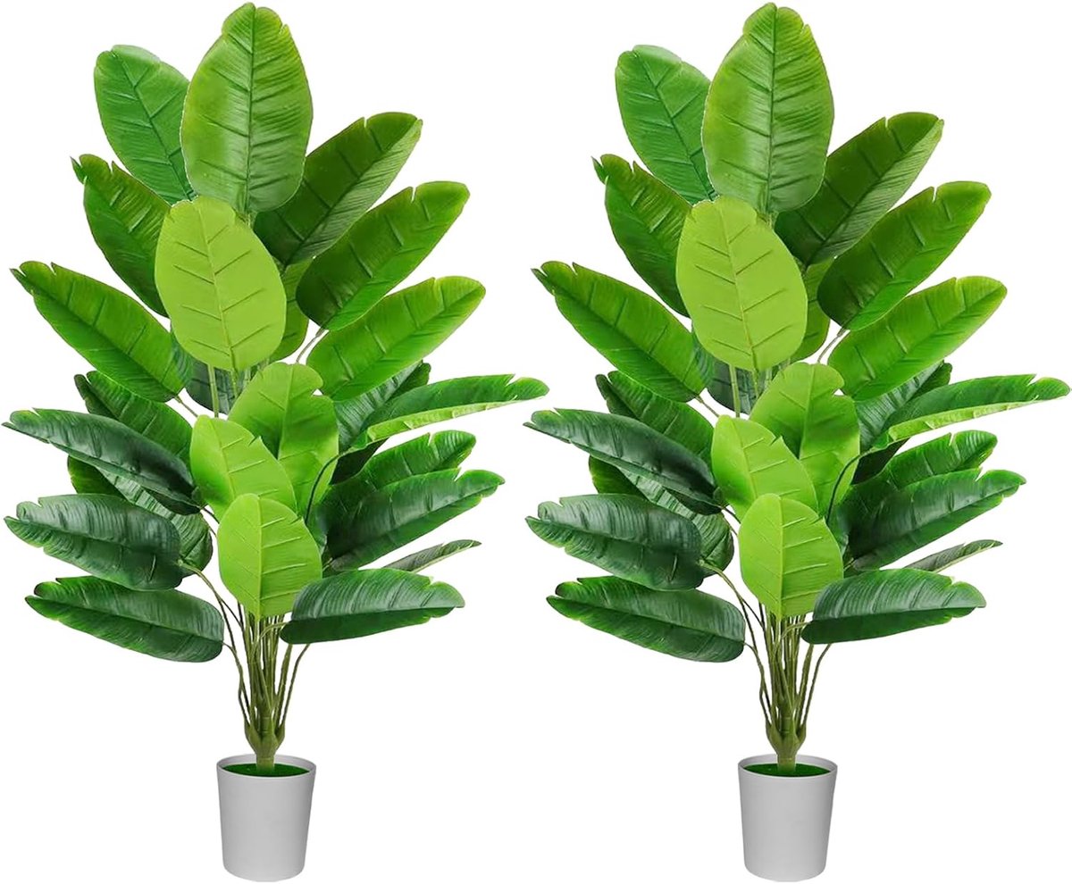 SnelShoppen - 113 cm Kunstmatige Bananenboom Set van 2 - Tropische Kunstplanten met 24 Lichtgevende Bladeren voor Woonkamer en Slaapkamer - Groene Bio