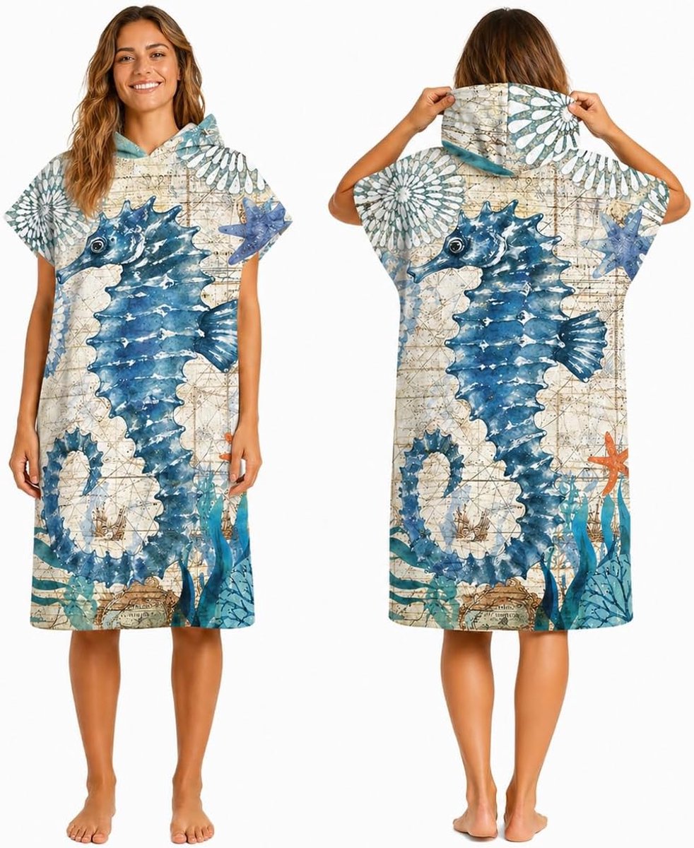 SnelShoppen - Odot Beach Poncho voor Mannen, Vrouwen en Kinderen, Sneldrogende Microfibre Poncho met Capuchon, Lichtgewicht en Compact, Perfect voor S