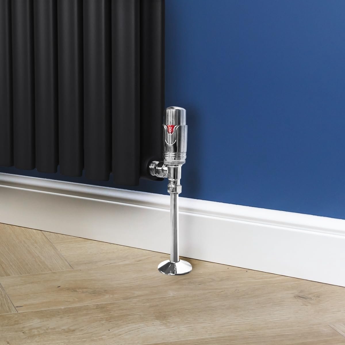 SnelShoppen - Thermostatische Radiator Ventielen Set - Messing Gecoat Chroom - Hoekig TRV 1/2" x 15mm - Handmatige Rotary Knop - 6-28 Graden Temperatu