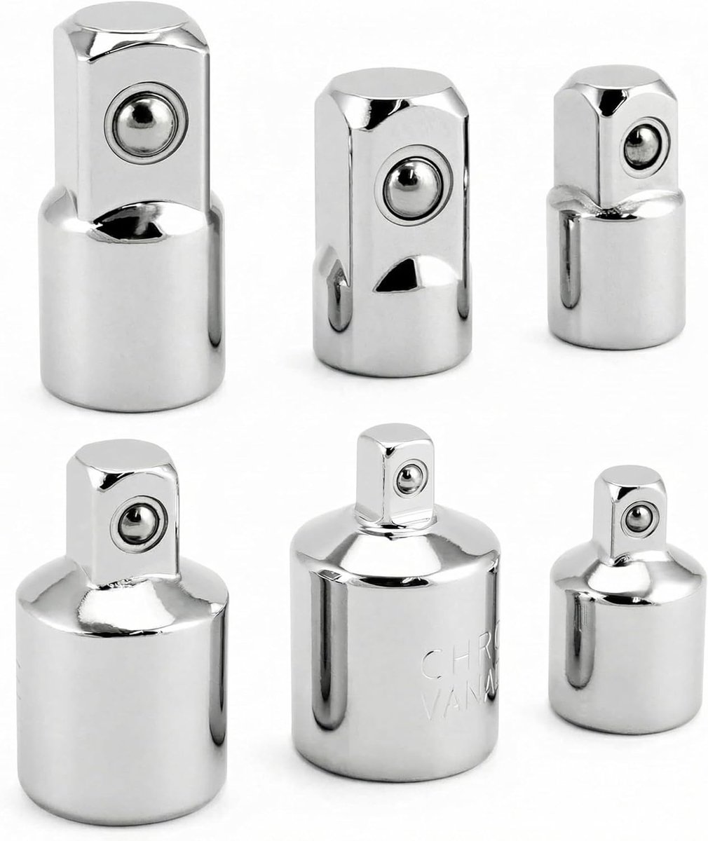 Ronte - Doppenadapterset voor slagmoersleutelratel, 6-delig, 1/4" tot 1/2", 3/8" tot 1/2", 1/4" tot 3/8", veelzijdige maten