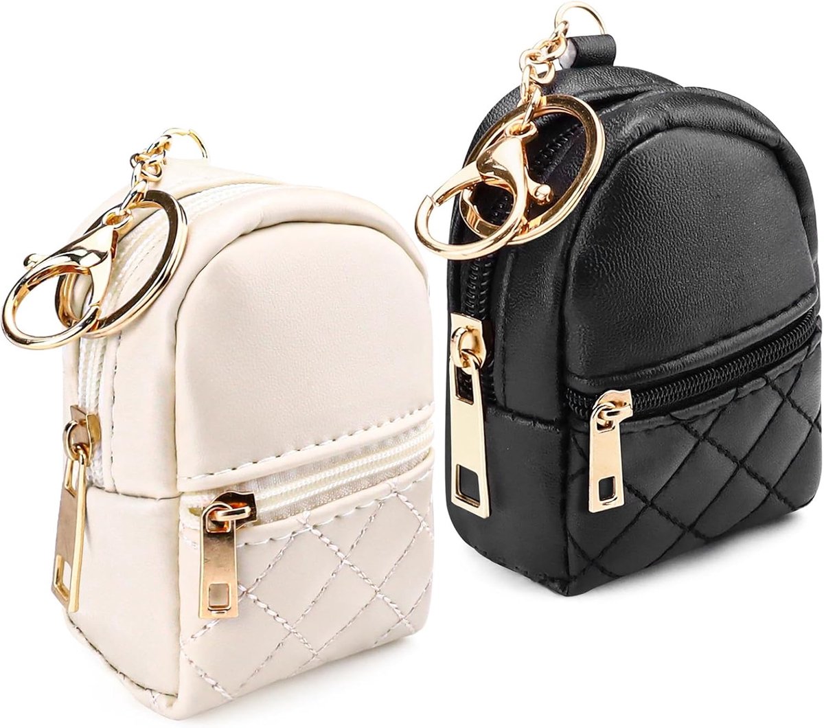 SnelShoppen - 2PCS Mini Keychain Backpack Set, Zwart en Beige Mini Rugzak, Kleine Cosmetica Tas, Mini Make-up Tas voor Vrouwen, Schattige Mode Accesso