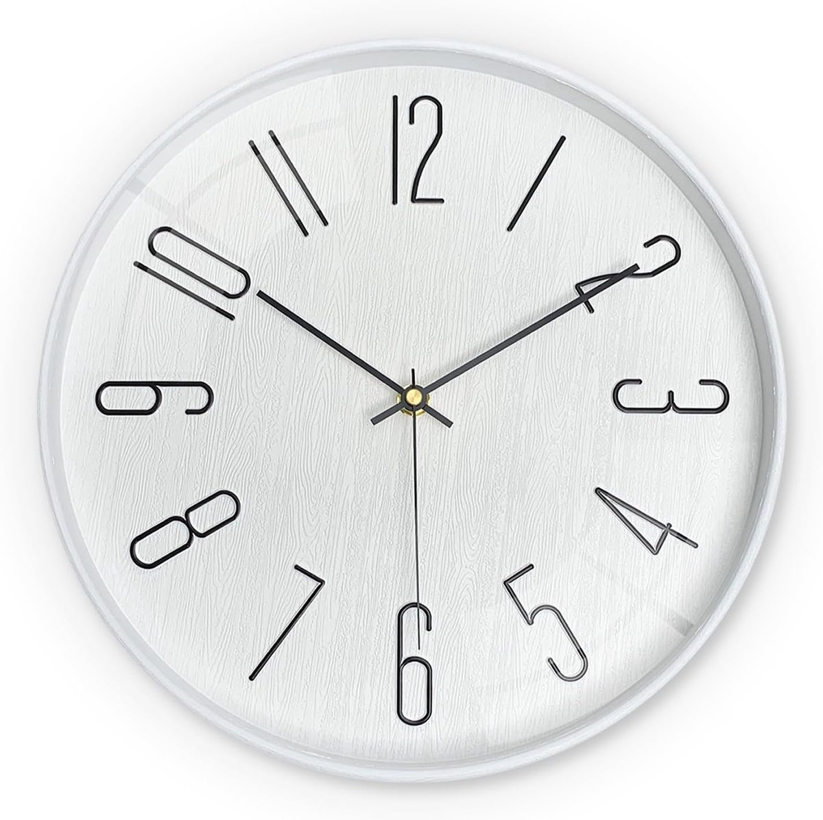SnelShoppen - Wandklok 30cm Modern Witte Wandklok met Zwarte 3D Cijfers - Stille Klok Batterij Aangedreven voor Keuken, Woonkamer, Slaapkamer en Kanto