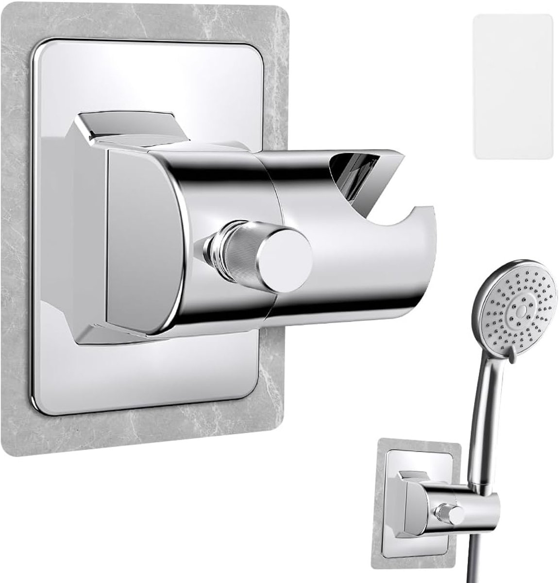 SnelShoppen - Universele Douchekop Houder Zonder Boren - Verstelbaar & 360° Rotatable Wandmontage met Sterke Lijmstrip | Voor Badkamer & Douchearm (Zi
