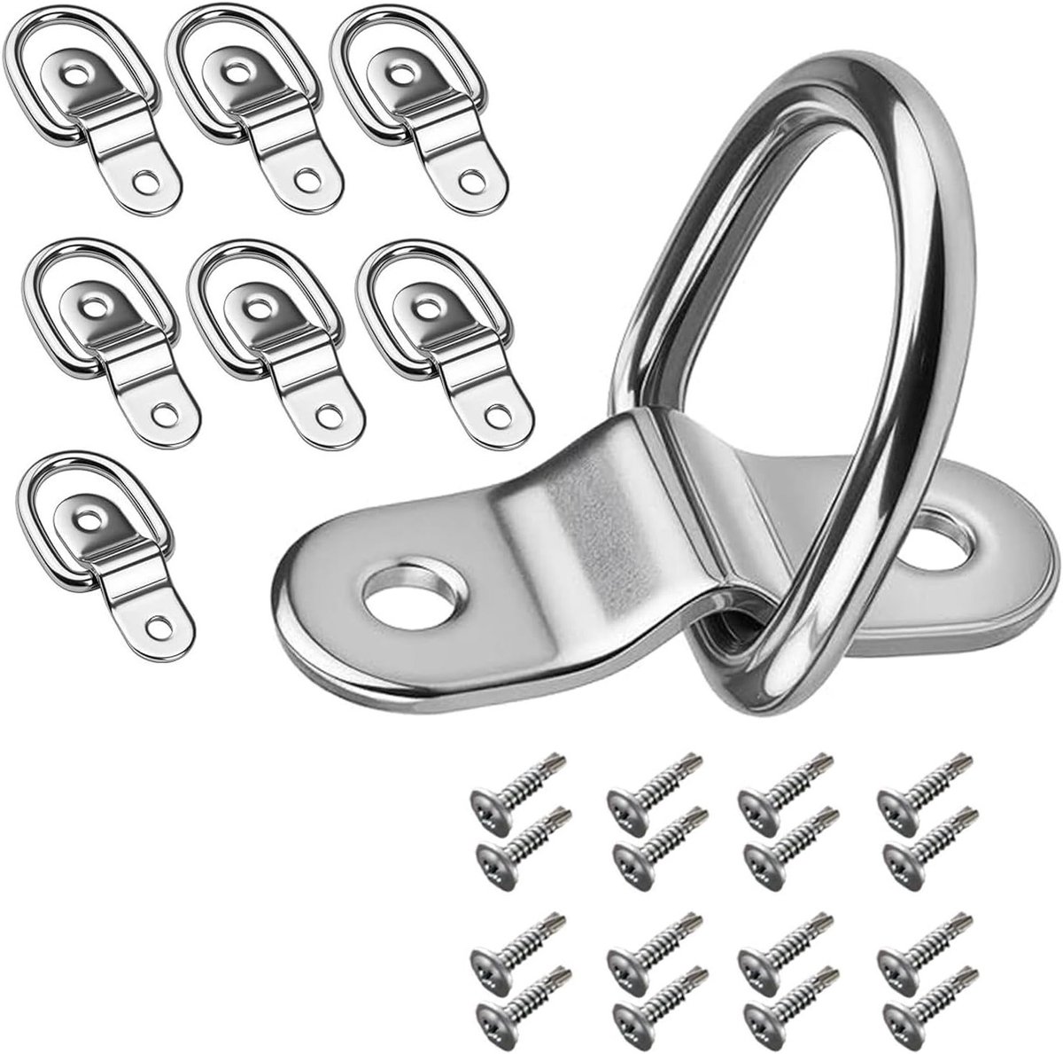 8 D-ring sjorringen van roestvrij staal voor aanhangers, vrachtwagens en boten - 6 mm sterke ankerring, 3 mm versterkte basis, ideaal voor camping en transport
