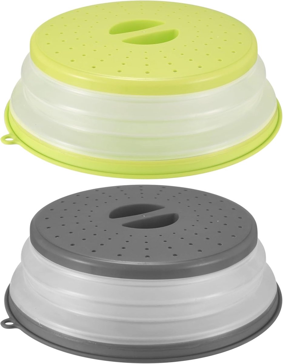 SnelShoppen - Microwave Cover Set van 2 - Vouwbare Magnetron Deksel met Haak - 26.5 cm - Voorkom Spatten van Fruit en Groenten - Duurzaam BPA Vrij - K