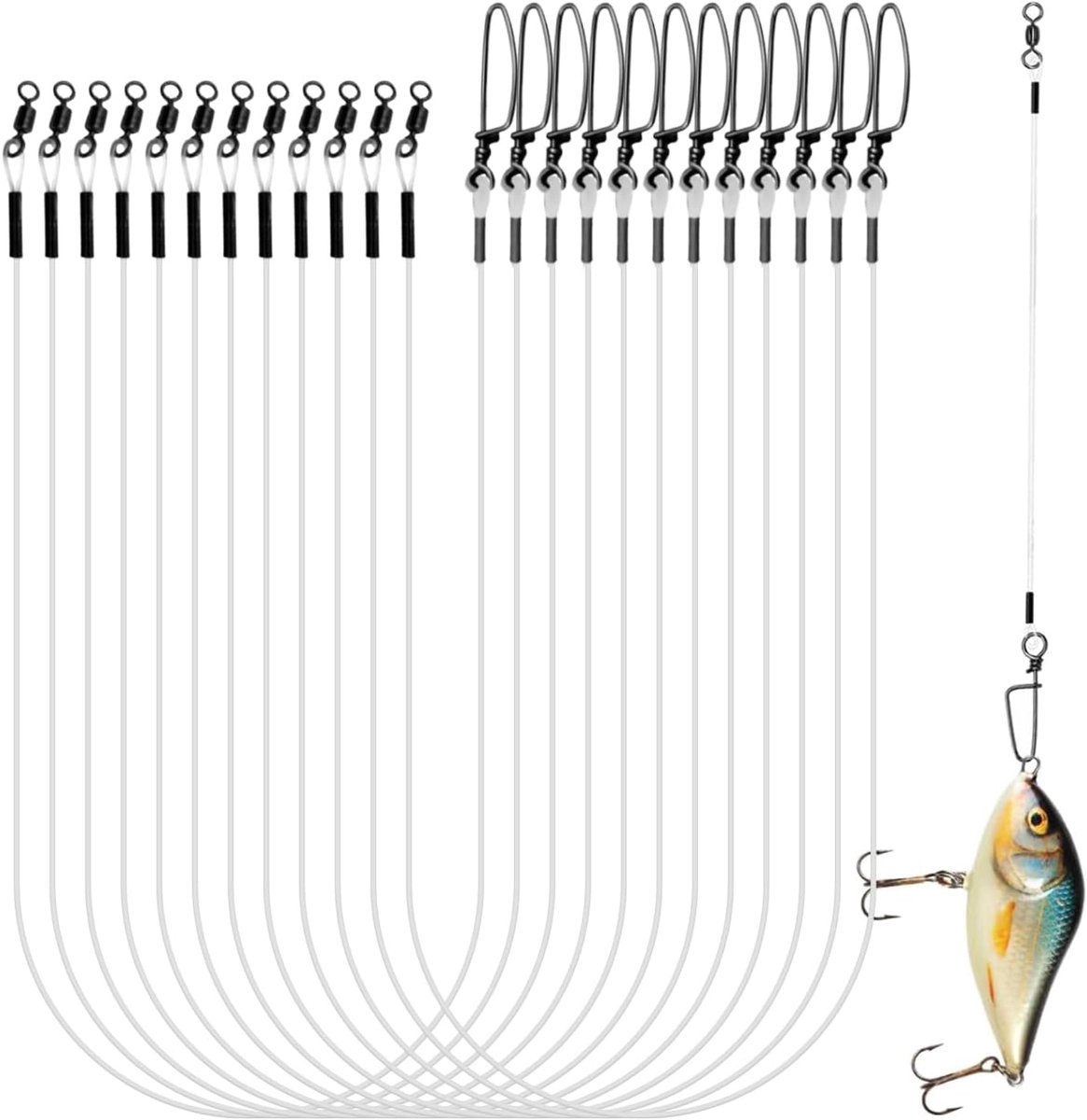 SnelShoppen - Fluorocarbon Pre-fishing Set met Vertebra en Carabiner - Lichtgewicht en Portable - 12 Stuks Transparant en Onzichtbaar voor Vissen, Bai