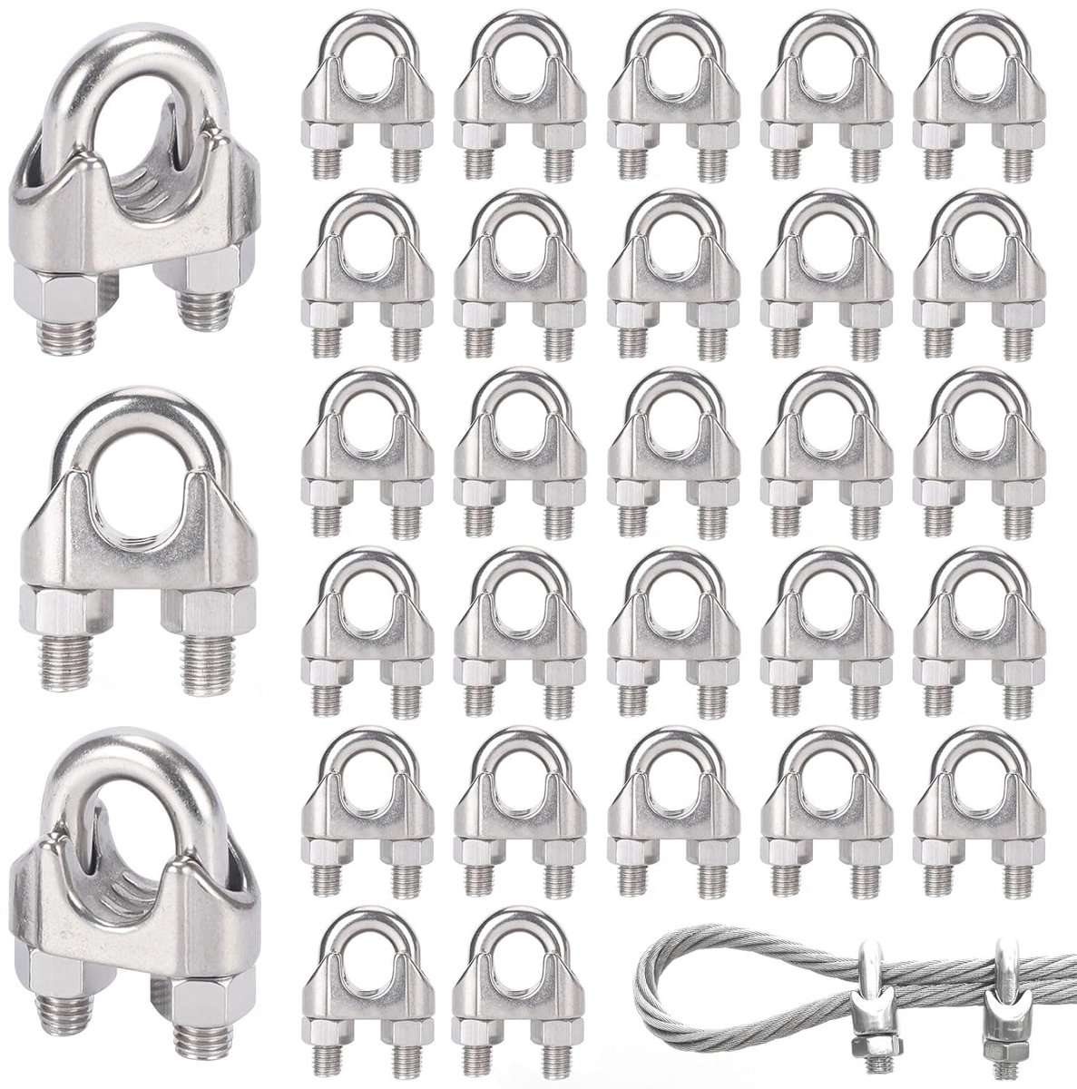 SnelShoppen - 30 Stuks 5 mm RVS Kabel Klemmen - U-Klem voor Draad Touw, Kledinglijn, Tensioner en Canopy Bevestiging - Hoogwaardige Roestvrijstalen Kl